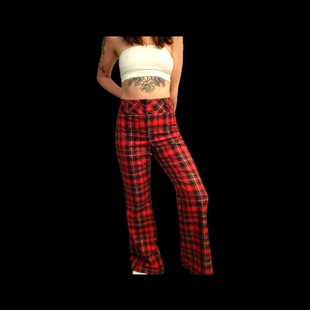 Red, Black and White Plaid Flares
